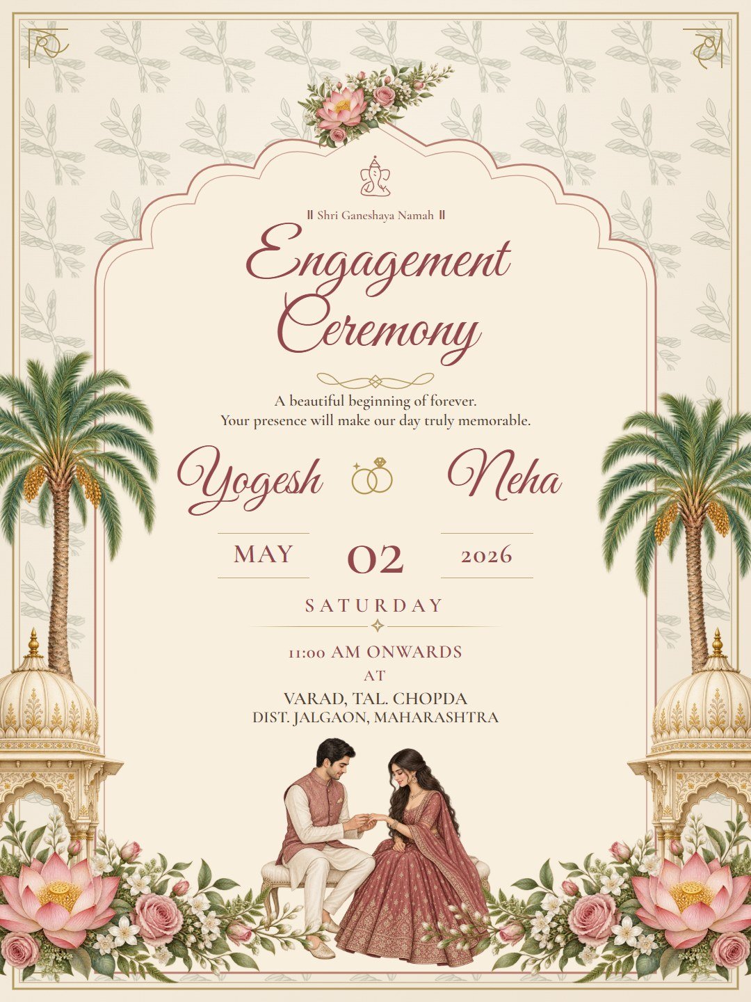 Lotus Palace Engagement invitation design
